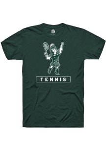 Michigan State Spartans Green Rally Sparty Playing Tennis Short Sleeve T Shirt