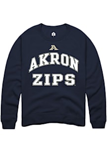 Rally Akron Zips Mens Navy Blue No 1 Graphic Long Sleeve Crew Sweatshirt