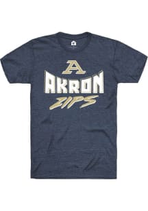 Rally Akron Zips Navy Blue Logo over Team Name Short Sleeve Fashion T Shirt