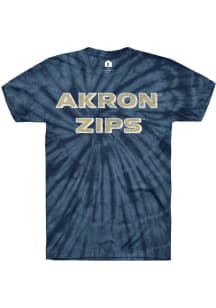 Rally Akron Zips Navy Blue Tie Dye Flat Name Short Sleeve T Shirt