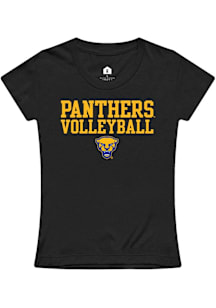 Rally Pitt Panthers Girls Black Volleyball Stacked Wordmark Short Sleeve Tee