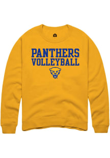 Mens Pitt Panthers Gold Rally Volleyball Stacked Crew Sweatshirt