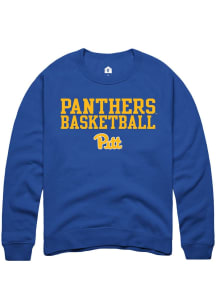 Mens Pitt Panthers Blue Rally Stacked Basketball Crew Sweatshirt