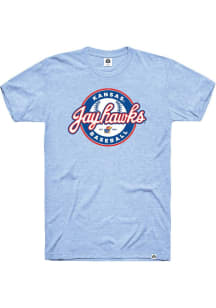 Rally Kansas Jayhawks Light Blue Baseball Script Short Sleeve Fashion T Shirt
