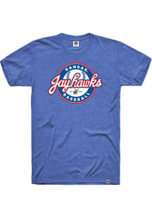 Rally Kansas Jayhawks Blue Baseball Script Short Sleeve Fashion T Shirt