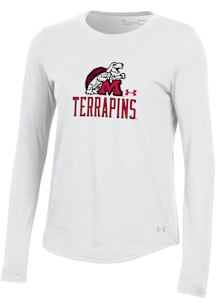 Under Armour Maryland Terrapins Womens White Rounded Number One LS Tee