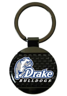 Drake Bulldogs Round Carbon Fiber Keychain