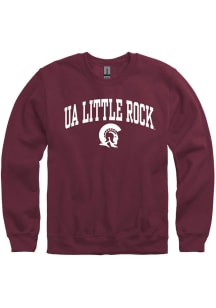U of A at Little Rock Trojans Mens Maroon Arch Mascot Long Sleeve Crew Sweatshirt