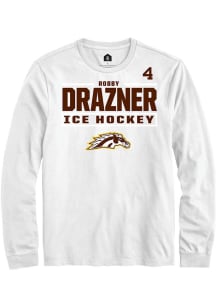 Robby Drazner Mens White Western Michigan Broncos NIL Stacked Box Long Sleeve Player T Shirt