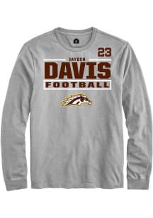 Jayden Davis Mens Grey Western Michigan Broncos NIL Stacked Box Long Sleeve Player T Shirt