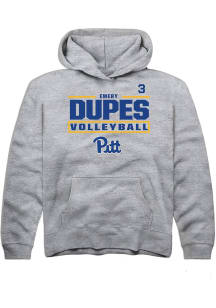 Emery Dupes Rally Youth Grey Pitt Panthers NIL Stacked Box Long Sleeve Player Hoodie