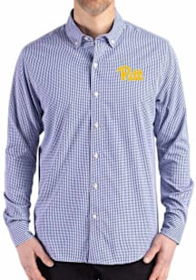 Mens Pitt Panthers Blue Cutter and Buck Gingham LS Woven Long Sleeve Dress Shirt