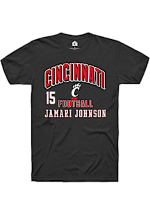 Jamari Johnson Cincinnati Bearcats Black Football NIL Arch Logo Short Sleeve Player T Shirt