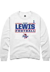Champ Lewis Rally Mens White Tulsa Golden Hurricane NIL Stacked Box Player Crew