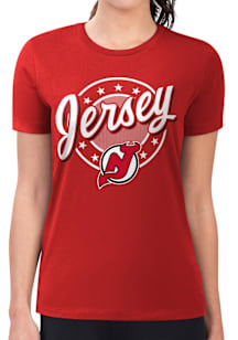 4Her New Jersey Devils Womens Red Pinstripe Circle Short Sleeve T-Shirt