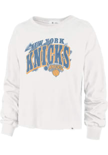 47 New York Knicks Womens White Brush Back Parkway LS Tee