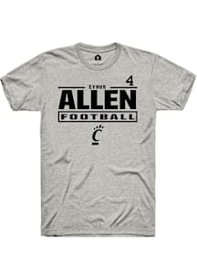 Cyrus Allen Cincinnati Bearcats Ash Football NIL Stacked Box Short Sleeve Player T Shirt
