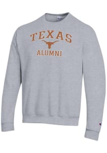 Champion Texas Longhorns Mens Grey Logo Alumni Powerblend Long Sleeve Crew Sweatshirt