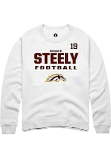 Braden Steely Rally Mens White Western Michigan Broncos Football NIL Stacked Box Player Crew