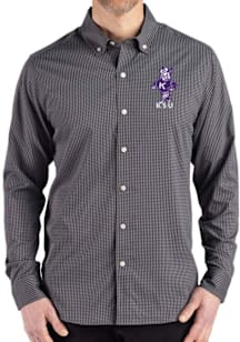 Mens K-State Wildcats Black Cutter and Buck Gingham LS Woven Long Sleeve Dress Shirt