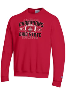 Mens Ohio State Buckeyes Red Champion 2024 Football National Champion Arch Powerblend Crew Sweat..