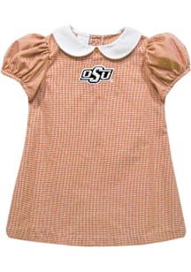 Vive La Fete Oklahoma State Cowboys Baby Girls Orange Gingham Collar Short Sleeve Dress
