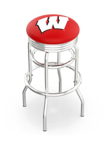 Black Wisconsin Badgers Double-Ring Swivel Chrome Pub Stool