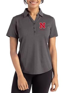 Cutter and Buck Nebraska Cornhuskers Womens Black Alumni Forge Eco Polo Short Sleeve Polo Shirt