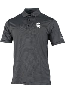 Mens Michigan State Spartans Black Columbia Heat Seal Double Hit Short Sleeve Polo Shirt