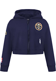 Pro Standard Denver Nuggets Girls Navy Blue Classic Essentials Long Sleeve Full Zip Hooded Sweatsh..