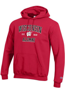 Mens Wisconsin Badgers Red Champion Est Alumni Powerblend Hooded Sweatshirt