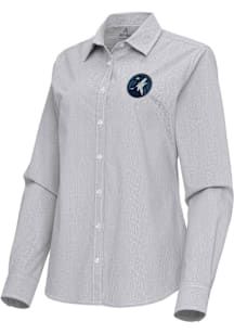 Antigua Minnesota Timberwolves Womens Porter Long Sleeve Ash Dress Shirt