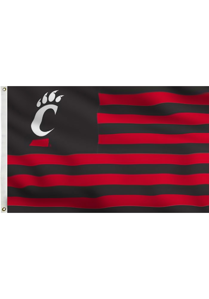 Cincinnati Bearcats Stripe Design Grommet Black Silk Screen Grommet Flag