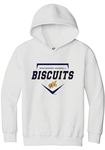 Summit Sportswear Montgomery Biscuits Youth White Homeplate Long Sleeve Hoodie