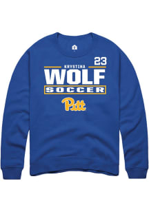 Krystina Wolf Rally Mens Blue Pitt Panthers NIL Stacked Box Player Crew