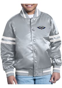 Starter New Orleans Pelicans Youth Grey Comic Satin Medium Weight Jacket