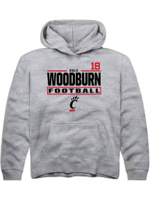 Kale Woodburn Rally Youth Grey Cincinnati Bearcats NIL Stacked Box Long Sleeve Player Hoodie