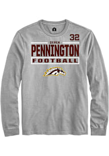 Derek Pennington Western Michigan Broncos Grey Football NIL Stacked Box Long Sleeve Player T Shirt