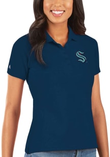 Antigua Seattle Kraken Womens Navy Blue Pique Short Sleeve Polo Shirt