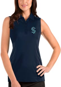 Antigua Seattle Kraken Womens Navy Blue Sleeveless Tribute Polo Shirt