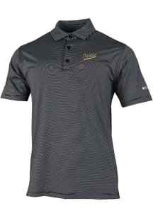 Mens Purdue Boilermakers Black Columbia Vault Heat Seal Double Hit Short Sleeve Polo Shirt