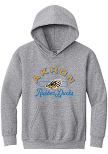 Summit Sportswear Akron RubberDucks Youth Grey Vintage Arch Script Long Sleeve Hoodie