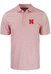 Cutter and Buck Nebraska Cornhuskers Mens Red Pike Eco Symmetry Print Short Sleeve Polo