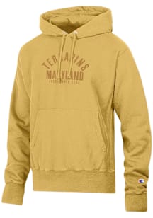 Champion Maryland Terrapins Mens Gold Garment Dyed Reverse Weave Long Sleeve Hoodie