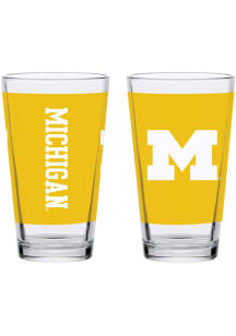 Yellow Michigan Wolverines 16 oz PRIMARY Pint Glass