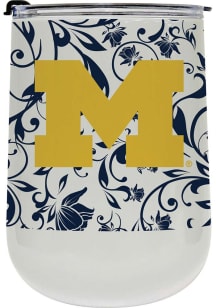 Navy Blue Michigan Wolverines 18oz Floral Stainless Steel Stemless