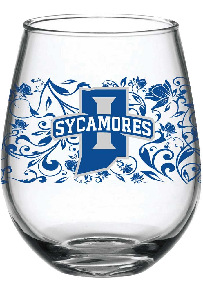 Indiana State Sycamores 15oz Floral Stemless Wine Glass