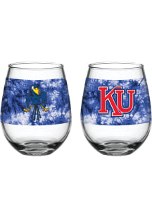 Kansas Jayhawks 15oz Tie Dye Stemless Wine Glass