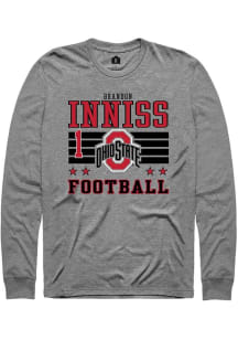 Brandon Inniss Mens Grey Ohio State Buckeyes NIL Striped Long Sleeve Player T Shirt