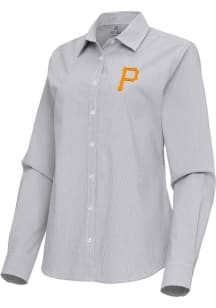 Antigua Pittsburgh Pirates Womens Porter Long Sleeve Grey Dress Shirt